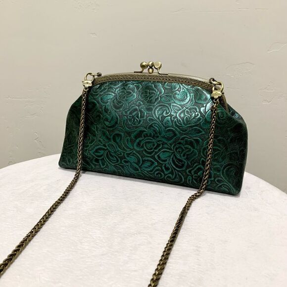 Handsewn Genuine Cowhide Floral Embossed Double Kiss-lock Bag & 2 Chain Styles - Picture 1 of 16